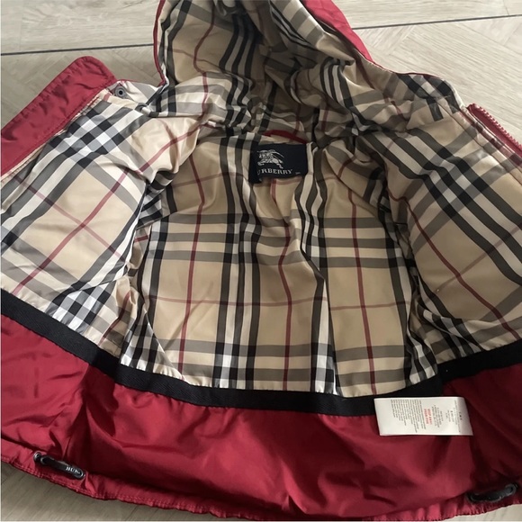 BURBERRY Kids Baby Red Down Puffer Coat w/ Mittens Nova Check House Lining 3M - Picture 2 of 16
